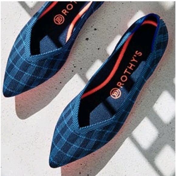 Rothy’s Shoes - Rothy's The Point Womens Size US 7 Indigo Gingham Plaid Ballet Flats Excellent